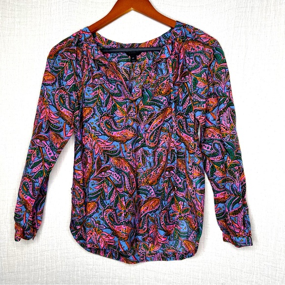 J. Crew Tops - J Crew Paisley Silk Blouse in Blue Green Pink size 4P